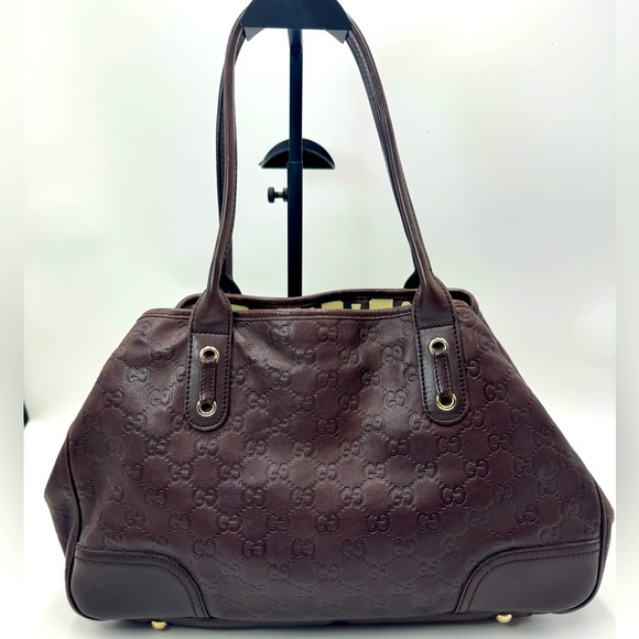 Auth Gucci GG Monogram Brown Embossed Guccissima Leather Princy Tote Bag - Picture 5 of 16